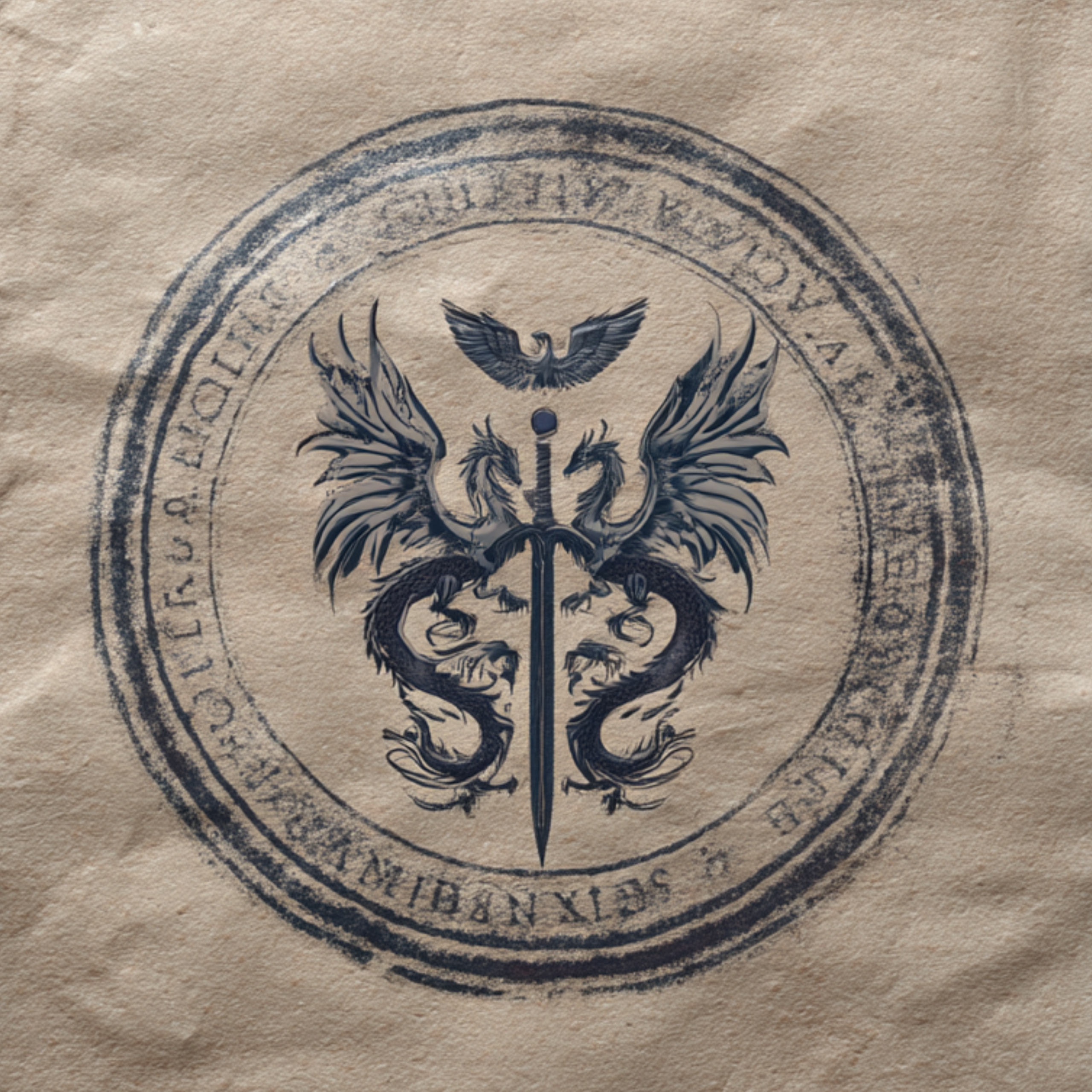 Silvercrest Champions' Guild Logo - two dragons wind around a sword topped by a phoenix
