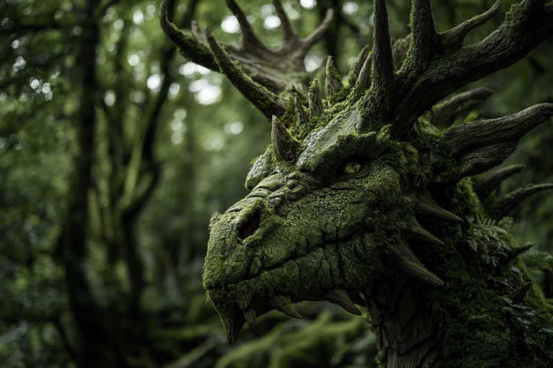 Green dragon covered in flowers
