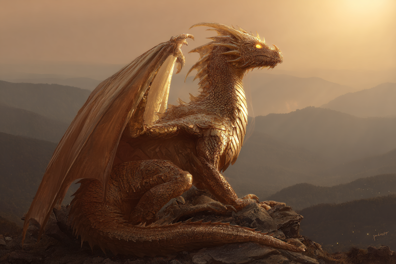 Yellow Dragon on a cliffs edge enjoying the sunlight